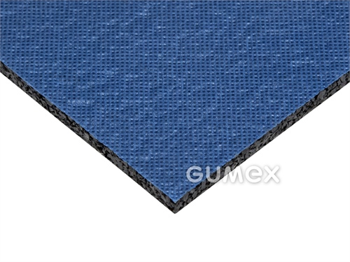 Tlumicí deska s geotextilií ELASTON-ELTEC S 750, tloušťka 10mm, 2300x1150mm, hustota 750kg/m3, pryžový granulát SBR, PU pojivo, PPE geotextilie s PE povlakem -30°C/+80°C, černá s modrou textilií